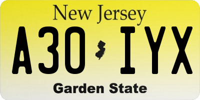 NJ license plate A30IYX