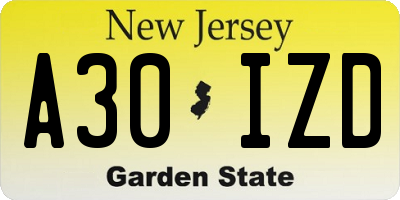 NJ license plate A30IZD