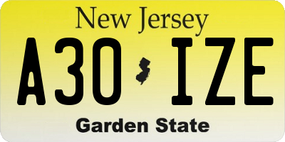 NJ license plate A30IZE