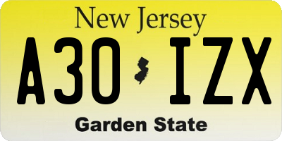 NJ license plate A30IZX