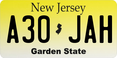 NJ license plate A30JAH