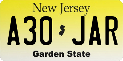 NJ license plate A30JAR