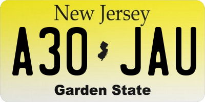 NJ license plate A30JAU