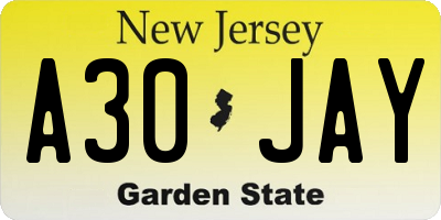 NJ license plate A30JAY