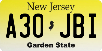 NJ license plate A30JBI