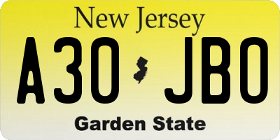 NJ license plate A30JBO