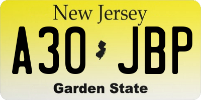 NJ license plate A30JBP