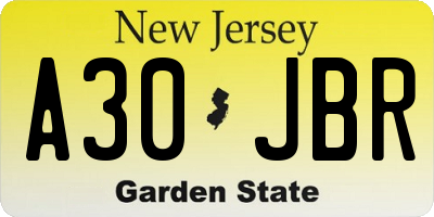 NJ license plate A30JBR