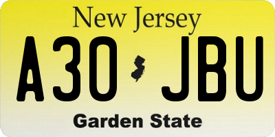 NJ license plate A30JBU