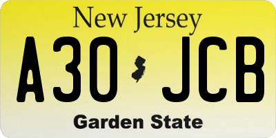 NJ license plate A30JCB