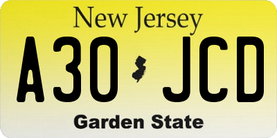 NJ license plate A30JCD