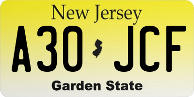 NJ license plate A30JCF