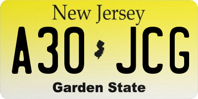 NJ license plate A30JCG