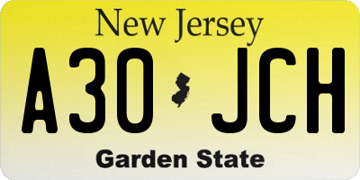 NJ license plate A30JCH