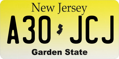 NJ license plate A30JCJ
