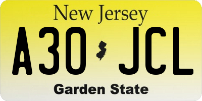 NJ license plate A30JCL