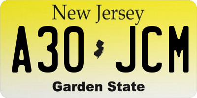 NJ license plate A30JCM