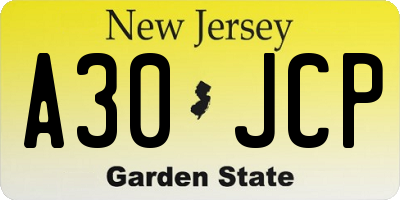 NJ license plate A30JCP