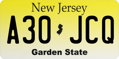 NJ license plate A30JCQ