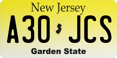 NJ license plate A30JCS