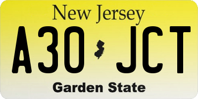 NJ license plate A30JCT
