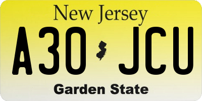 NJ license plate A30JCU