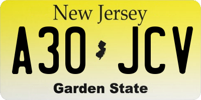 NJ license plate A30JCV