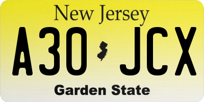 NJ license plate A30JCX