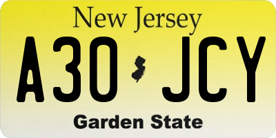 NJ license plate A30JCY