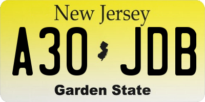 NJ license plate A30JDB
