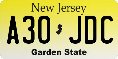 NJ license plate A30JDC
