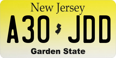 NJ license plate A30JDD