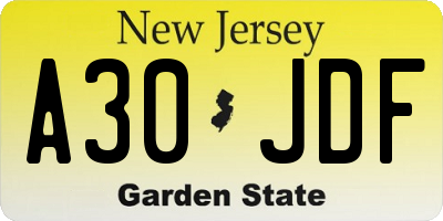 NJ license plate A30JDF