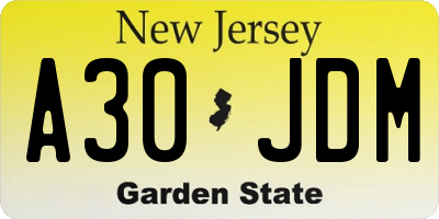 NJ license plate A30JDM