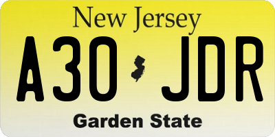 NJ license plate A30JDR