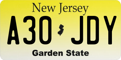 NJ license plate A30JDY