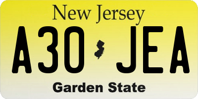 NJ license plate A30JEA