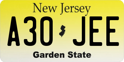 NJ license plate A30JEE