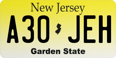 NJ license plate A30JEH