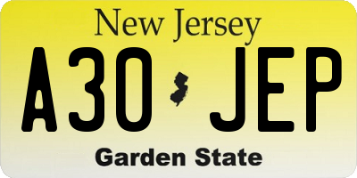 NJ license plate A30JEP