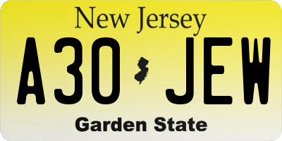 NJ license plate A30JEW