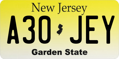NJ license plate A30JEY