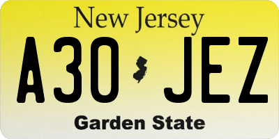 NJ license plate A30JEZ