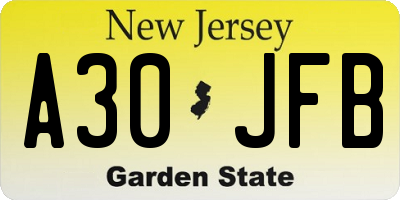 NJ license plate A30JFB