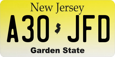 NJ license plate A30JFD