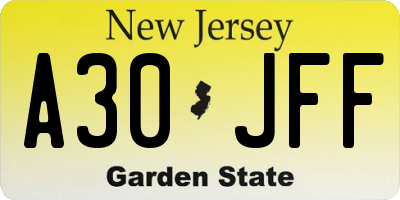 NJ license plate A30JFF