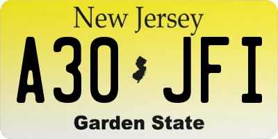 NJ license plate A30JFI