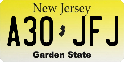 NJ license plate A30JFJ