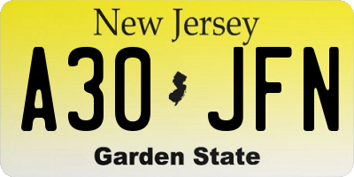 NJ license plate A30JFN