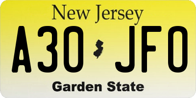 NJ license plate A30JFO